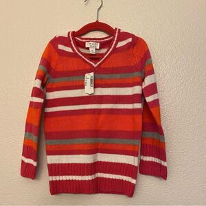 The Children place hot pink orange stripe V neck sweater XS 4 NEW